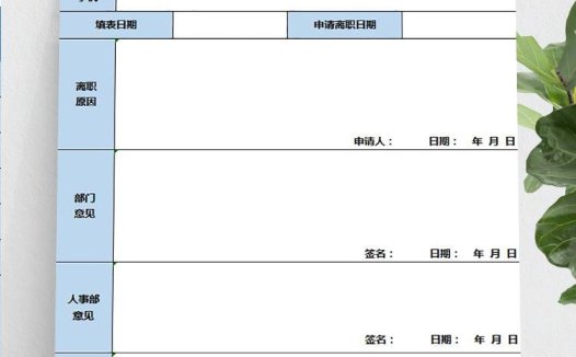蓝色风格员工离职申请表excel模板