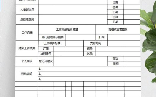 蓝色简约风员工离职申请表