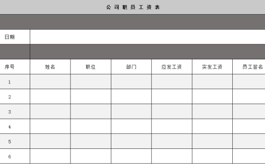 公司职员工资表excel模板