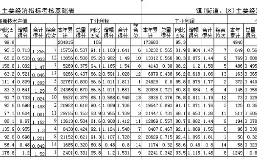 镇(街道、区)主要经济指标考核excel表格