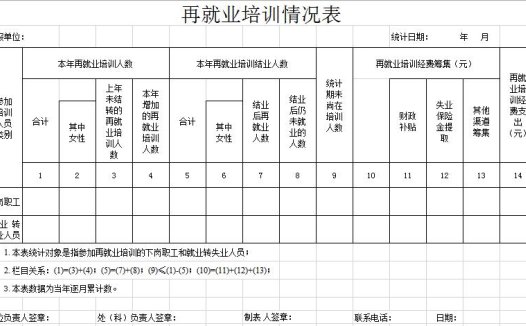 企业管理项目再就业培训情况表