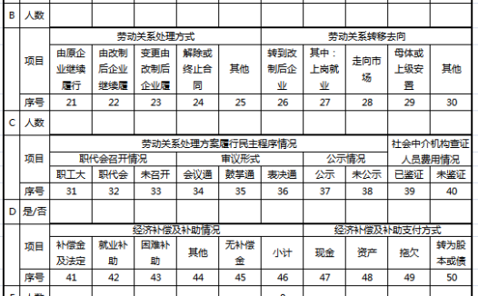 单位改制企业职工情况表excel模板