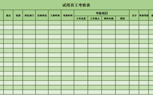 试用员工考核表Excel模板