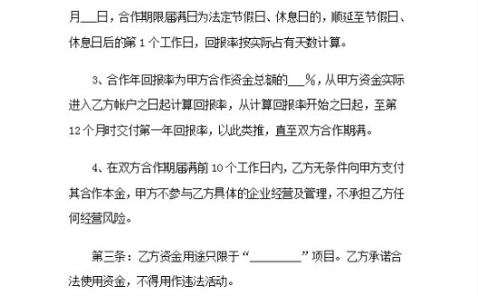 项目资金合作合同Word模板