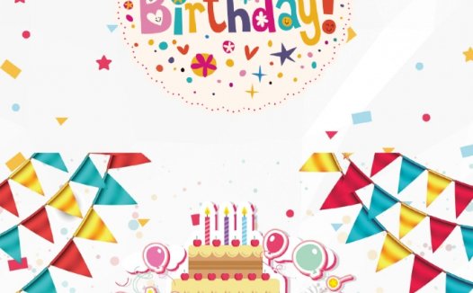 精美卡通风格生日蛋糕元素贺卡