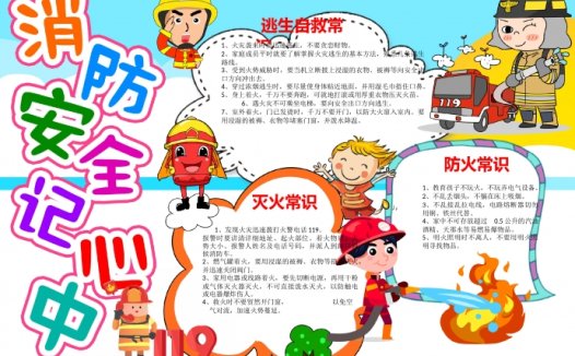 精美可爱卡通消防安全记心中宣传小报