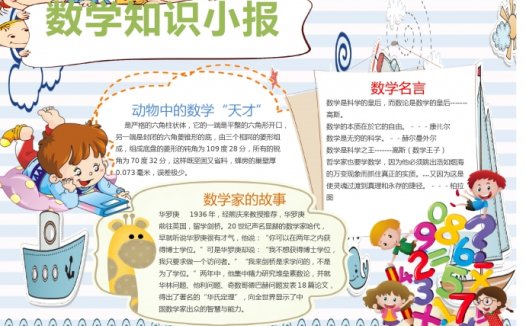 蓝色主题清新数学知识小报
