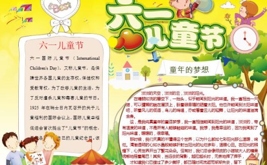 黄色卡通六一儿童节手抄报模板word小报
