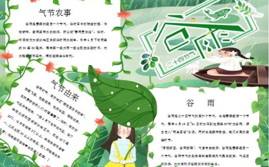 青色简约风格谷雨节气手抄报Word模板
