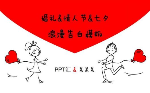 手绘卡通小人婚礼情人节浪漫告白策划方案PPT模板