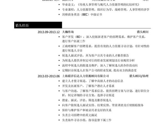 猎头助理简历模板