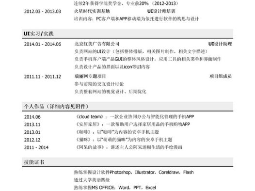 UI设计师简历模板(个人作品多)