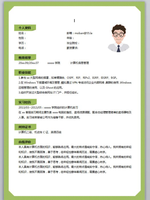 荧光绿斑点风格计算机应届生简历模板