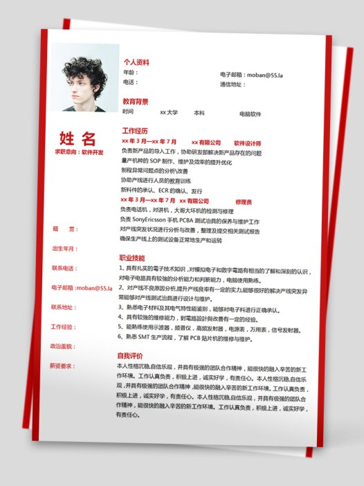 血红色精美风大学生计算机简历模板