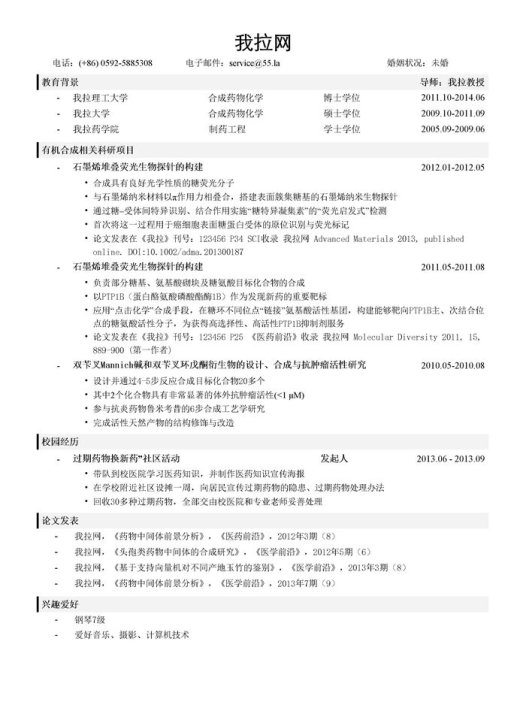 制药工程简历模板（突出科研项目经历和论文）