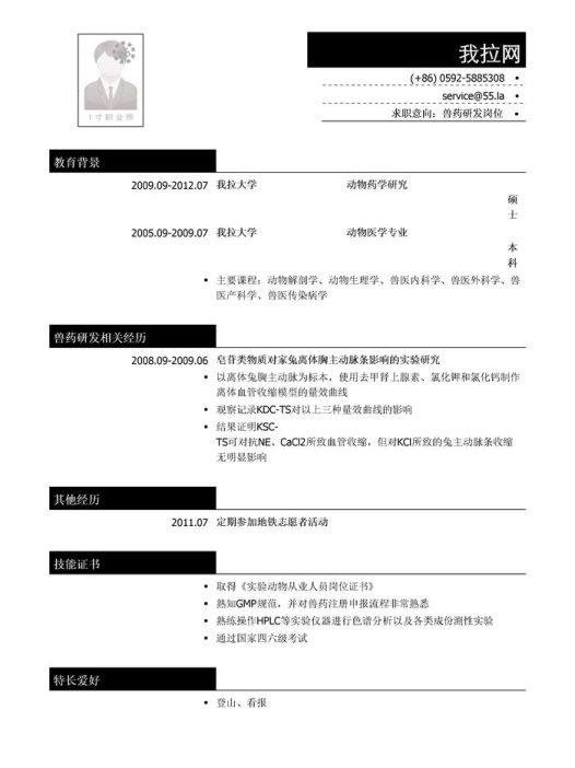兽药研发简历模板