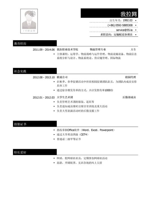 运输配送协调员简历模板