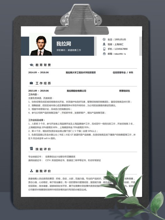 黑白大气稳重风格渠道销售个人简历模板