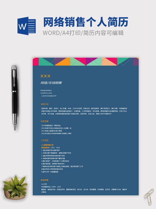 简单网络蓝色销售个人简历模板