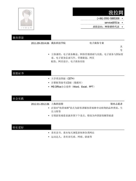 网络销售代表个人简历模板