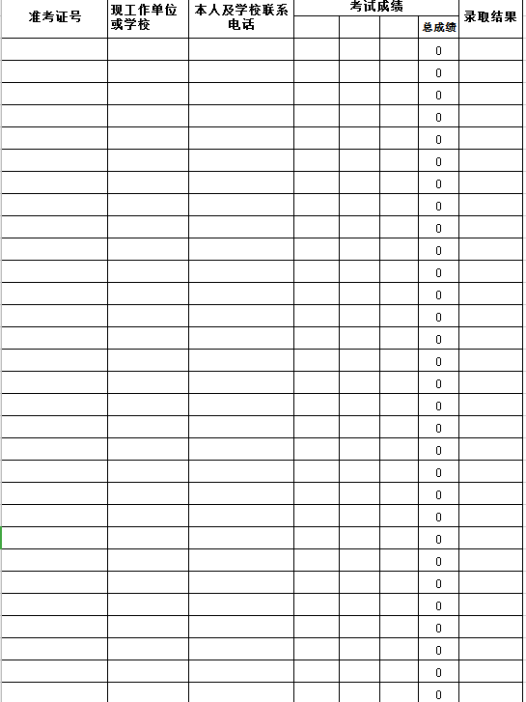 专业录取表excel模板
