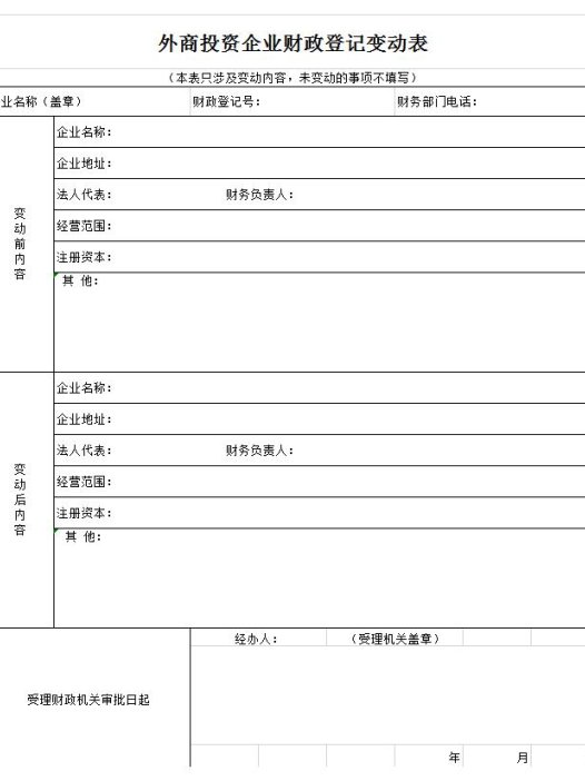 企业财政登记变动表excel模板