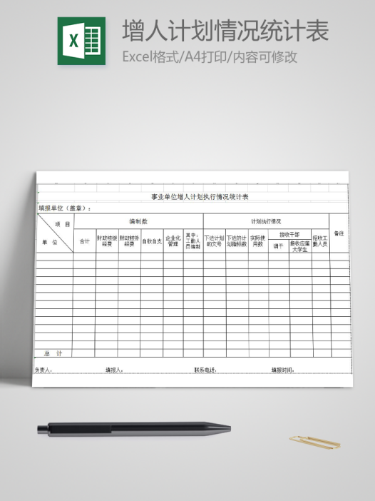 事业单位增人计划执行情况统计表