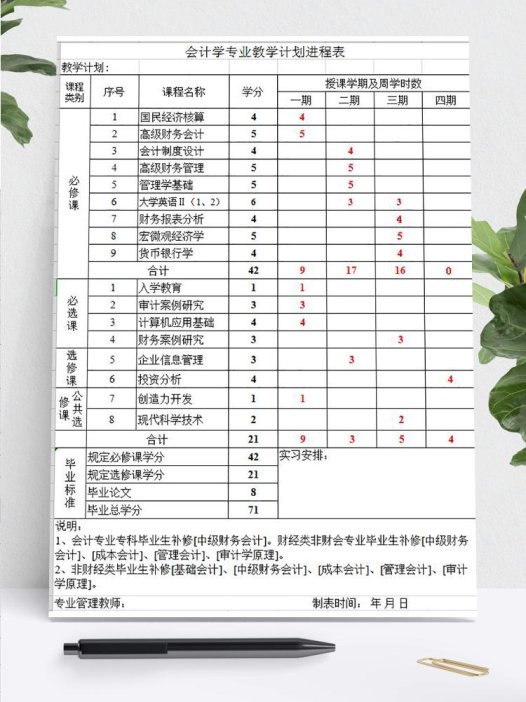 会计学专业教学计划进程表