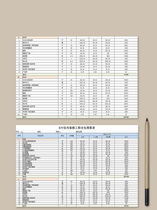 KTV室内装修工程预算表