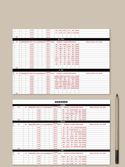 新房装修预算表