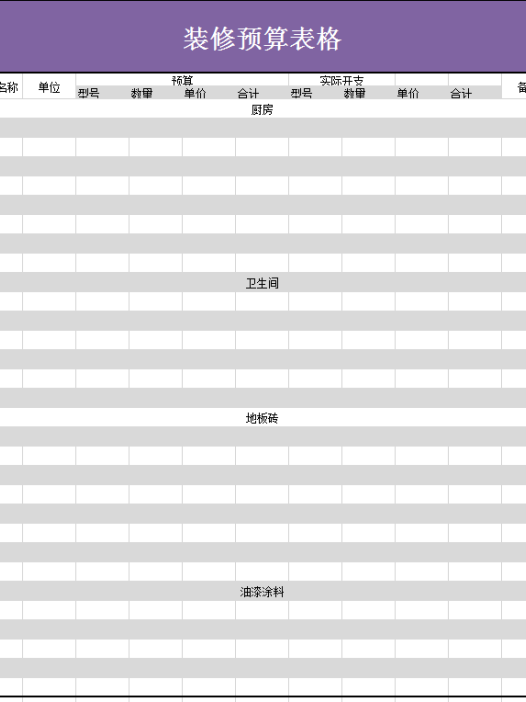 装修预算表格excel模板