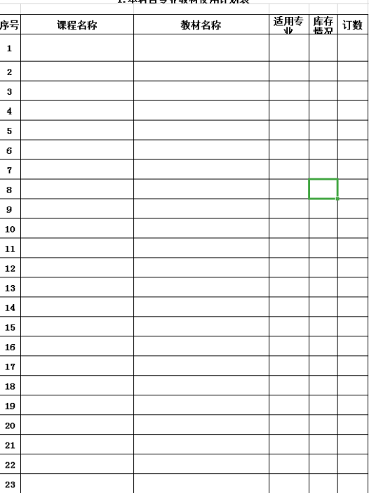 大学教育教材使用计划表excel模板