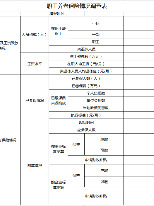 职工养老保险情况调查表excel模板