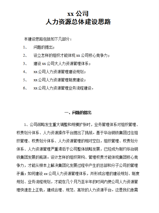人力资源总体建设思路word模板