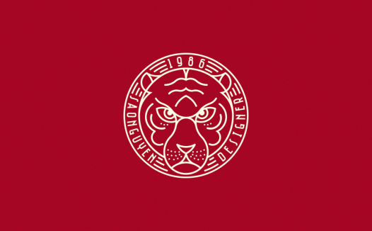 红色背景下的老虎头像logo设计