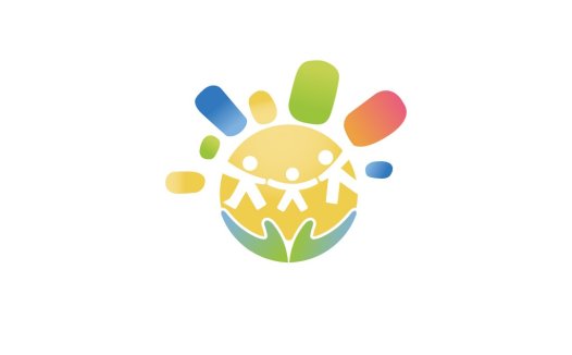 彩虹色儿童手牵手logo设计
