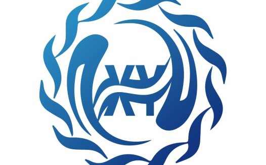 蓝色波浪环绕字母H的logo设计