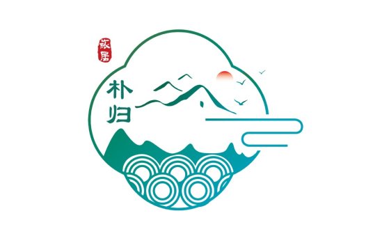 山水日出主题的简约logo设计