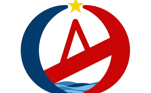 红色、蓝色和黄色星月标志的logo设计