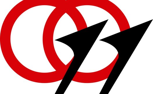 红色圆环与黑色箭头的现代logo设计