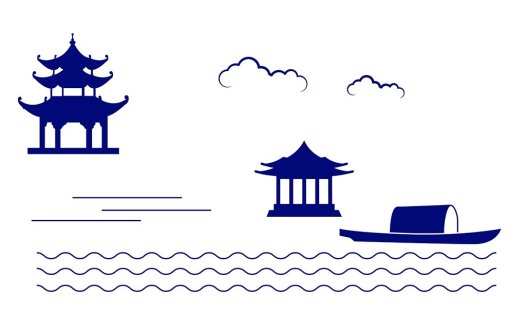 传统建筑与船只的logo设计