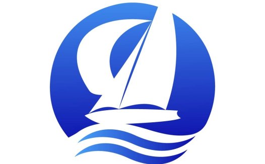 帆船与海浪的蓝色圆圈logo设计