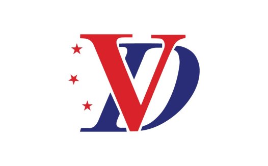 红色V字母与星星的简洁logo设计