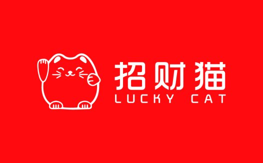招财猫猫logo设计:红白配色与卡通形象