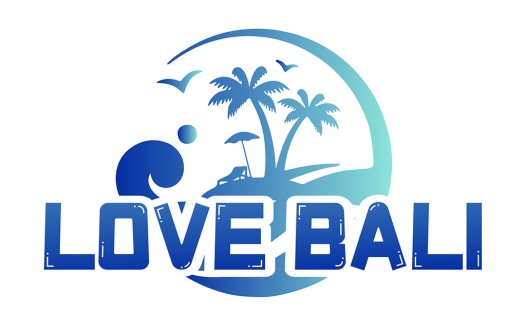 蓝色渐变海滩元素的Love Bali Logo设计