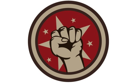 红色背景拳击手logo设计