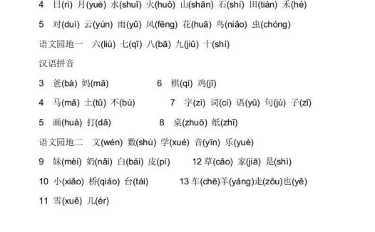 部编版小学一年级语文上册生字表(注音)