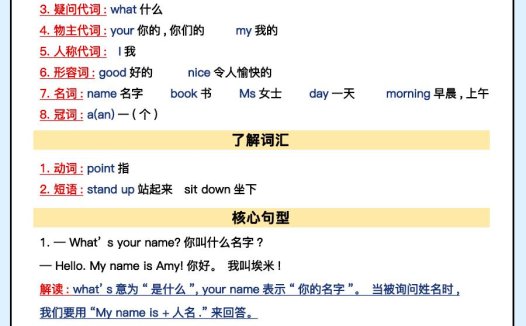 外研三上英语知识清单全