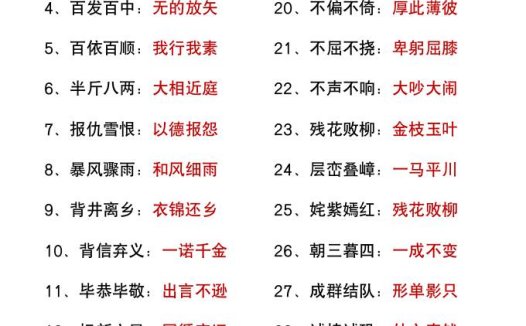 一升二年级语文上册暑假知识积累《反义词成语大全》