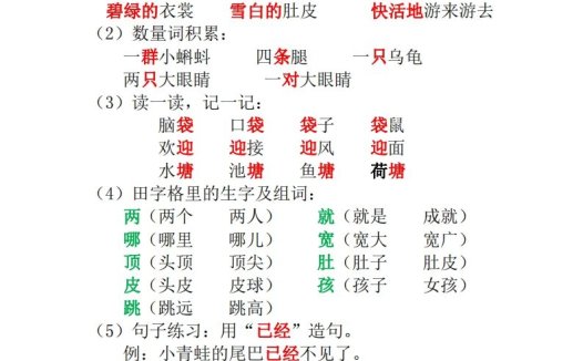 二年级上册语文全册每课重点知识点汇总()